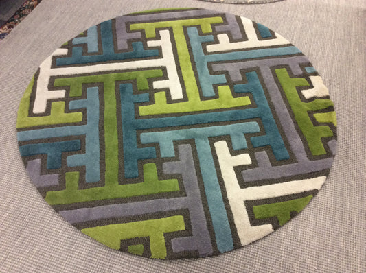 Hand Tufted Wool Teal/Green Maze Round Rug (5'Rd)