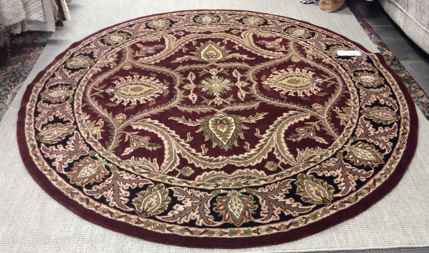 Hand Tufted Wool Burgundy/Black Mahal Round Rug (8'Rd)