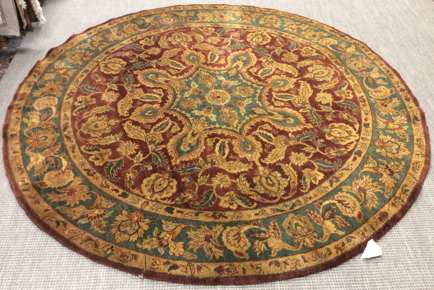 Vintage Hand-Knotted Wool Maroon/Teal Heritage Kerman Round Rug (6'Rd)