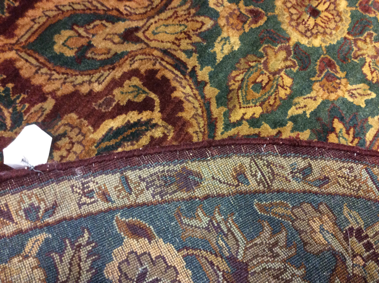 Vintage Hand-Knotted Wool Maroon/Teal Heritage Kerman Round Rug (6'Rd)