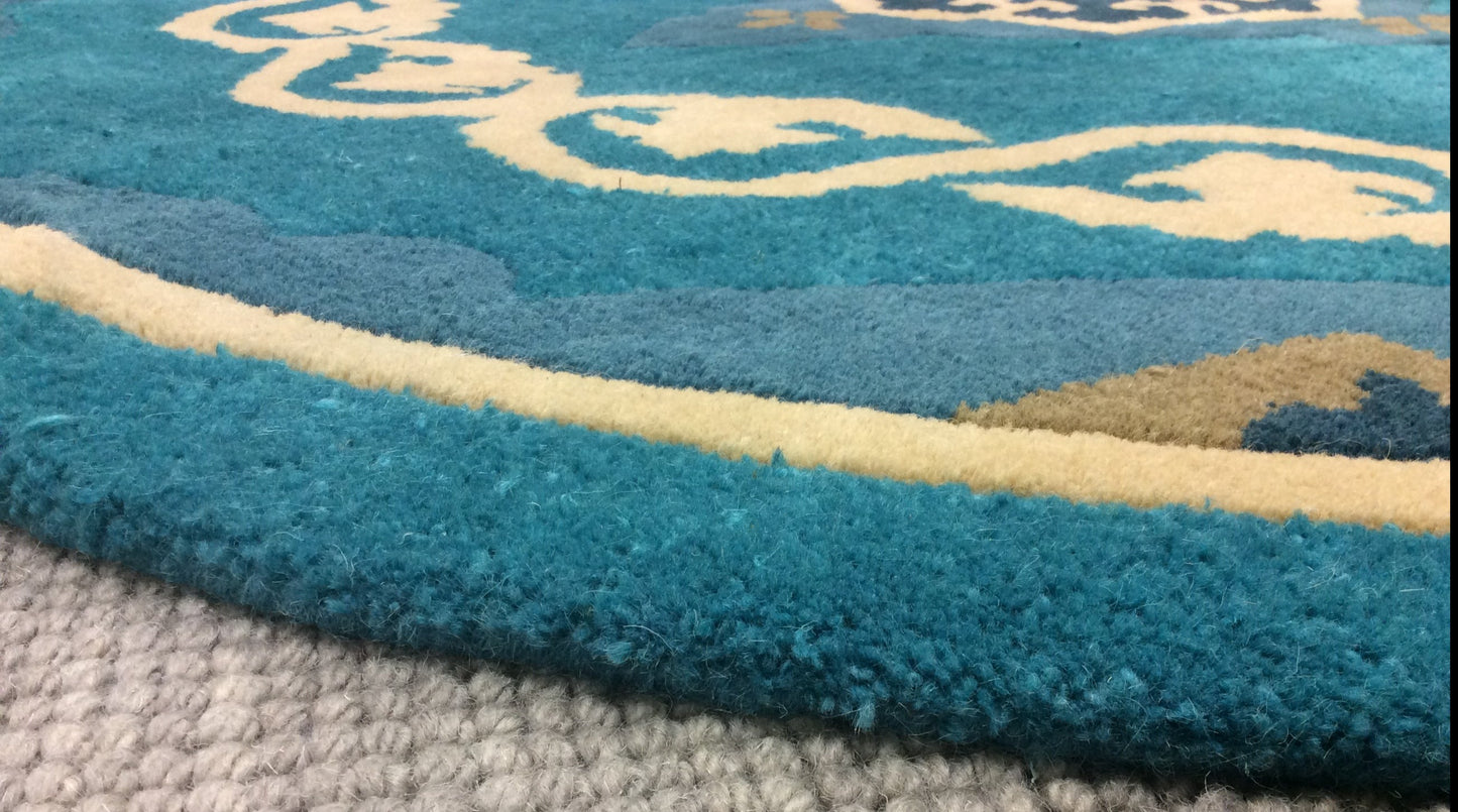 Hand Tufted Wool Light Blue Medallion Round Rug (5'Rd)