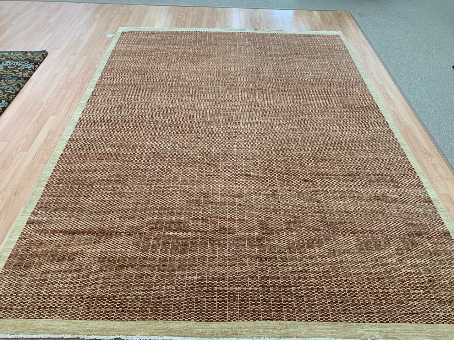 Hand-Knotted Wool Red Checker Chobi Rug (9'x12')