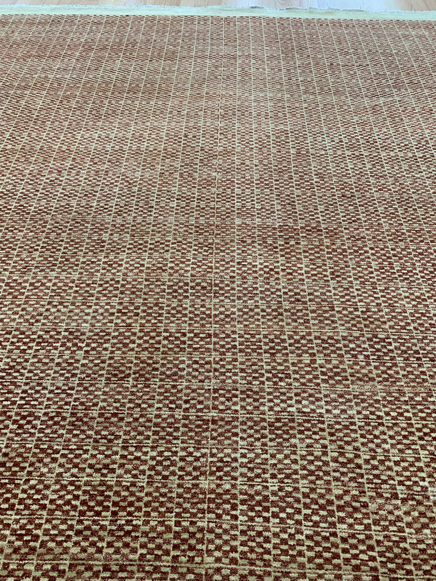 Hand-Knotted Wool Red Checker Chobi Rug (9'x12')