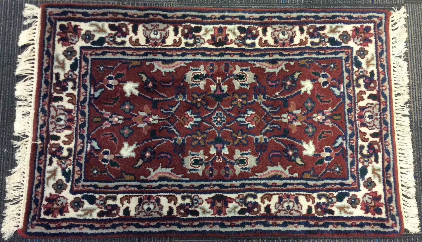 Hand-Knotted Wool Rust/Ivory Mashad Rug (1'11"x3")