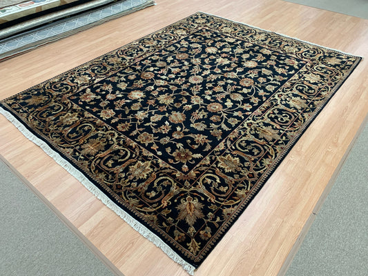 Hand-Knotted Silk and Wool Black Rug (7'11x10'4")