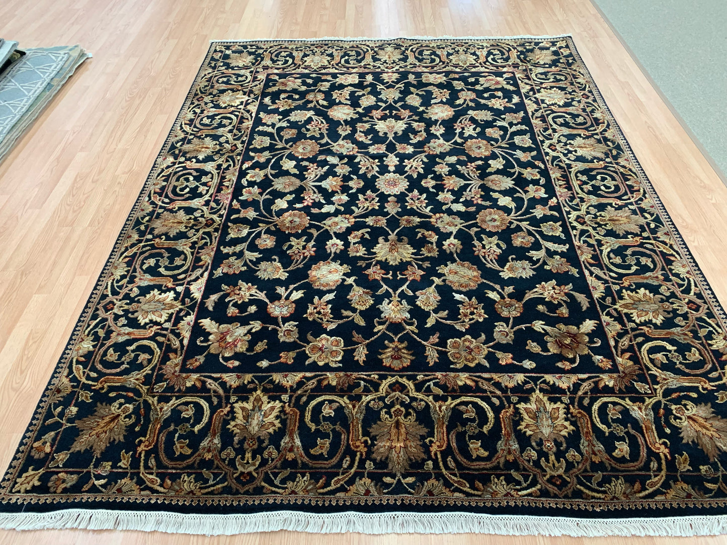 Hand-Knotted Silk and Wool Black Rug (7'11x10'4")