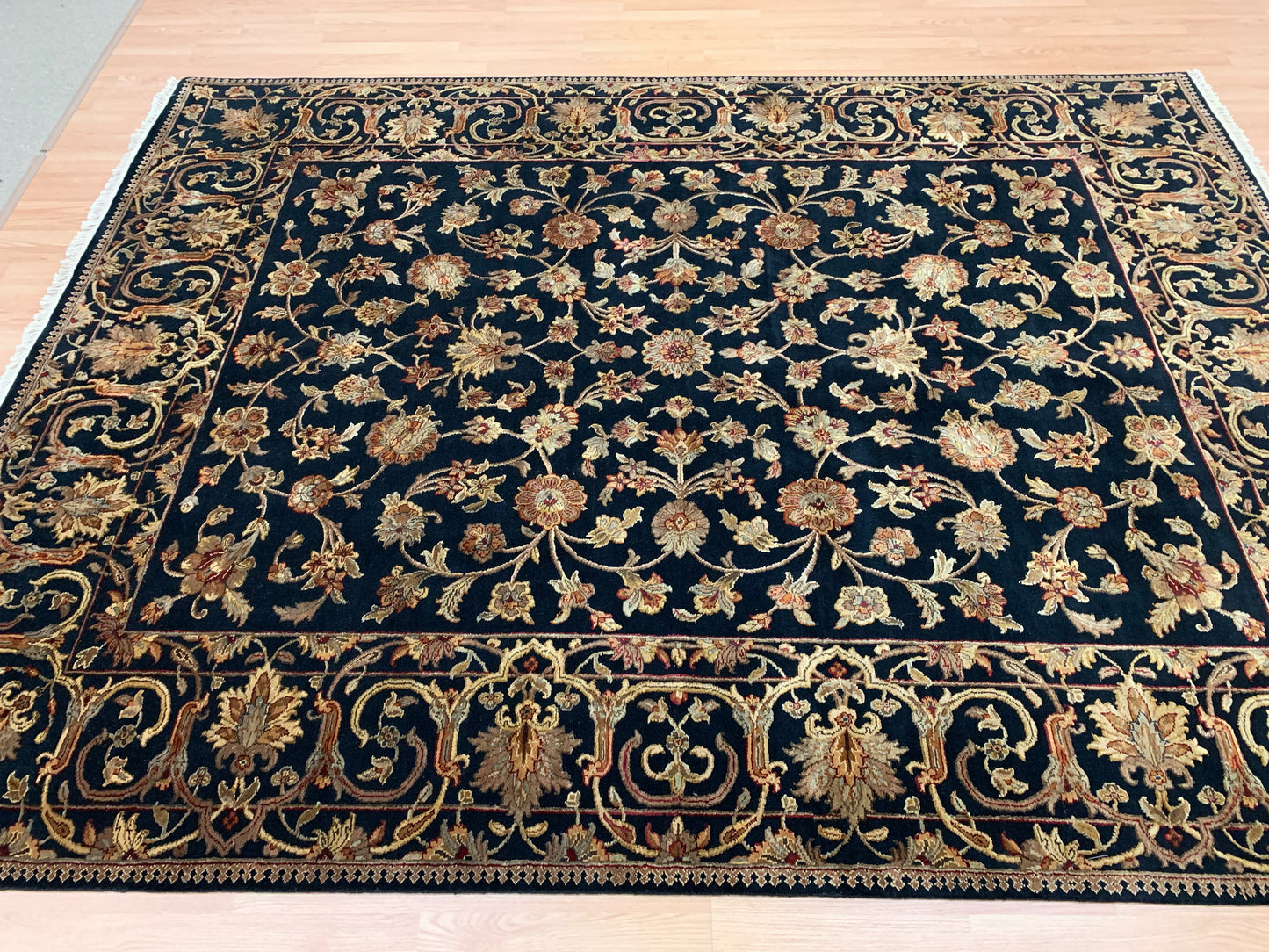 Hand-Knotted Silk and Wool Black Rug (7'11x10'4")