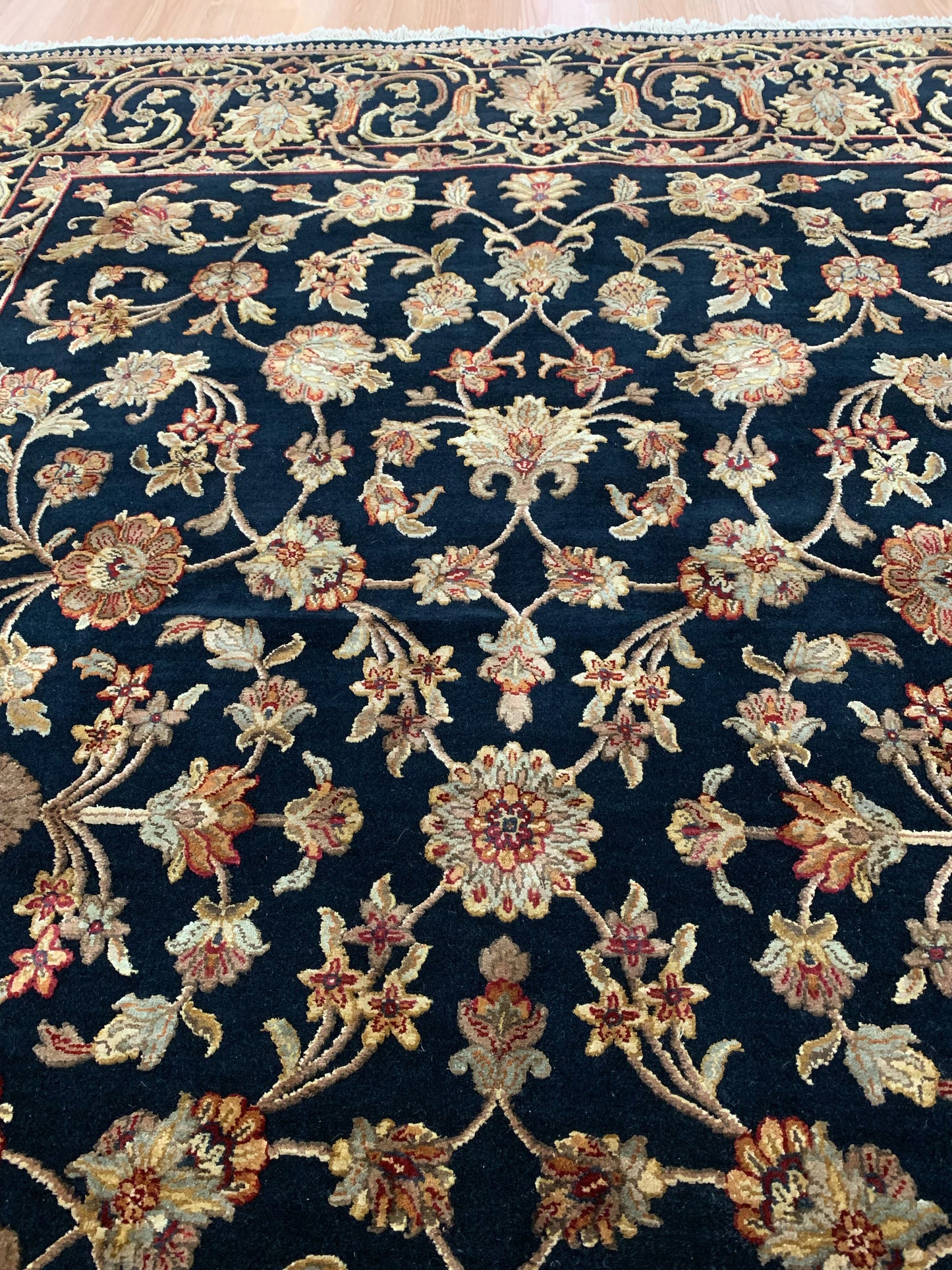 Hand-Knotted Silk and Wool Black Rug (7'11x10'4")