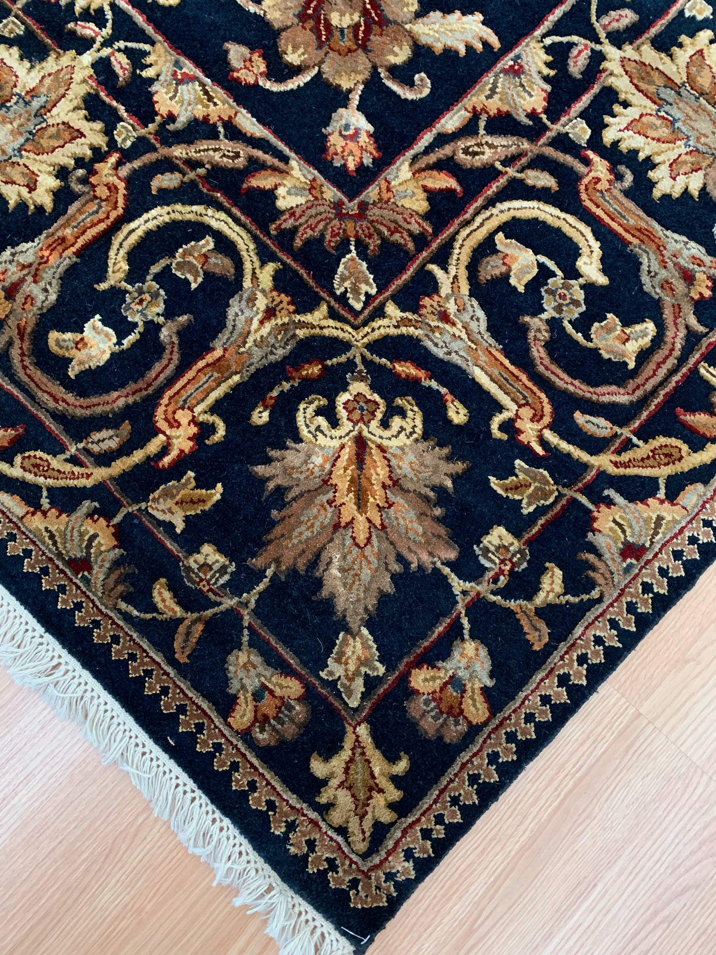 Hand-Knotted Silk and Wool Black Rug (7'11x10'4")