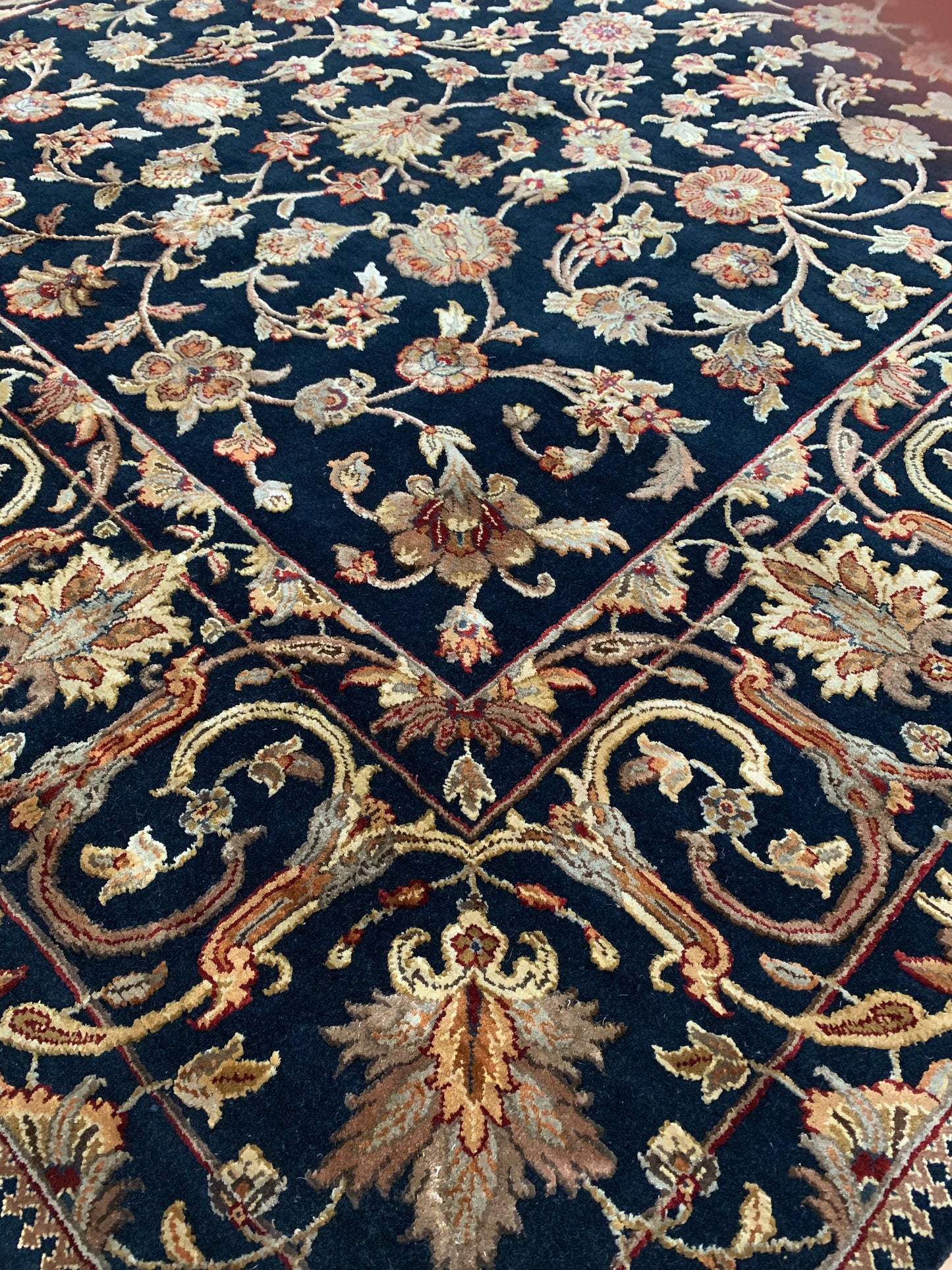 Hand-Knotted Silk and Wool Black Rug (7'11x10'4")