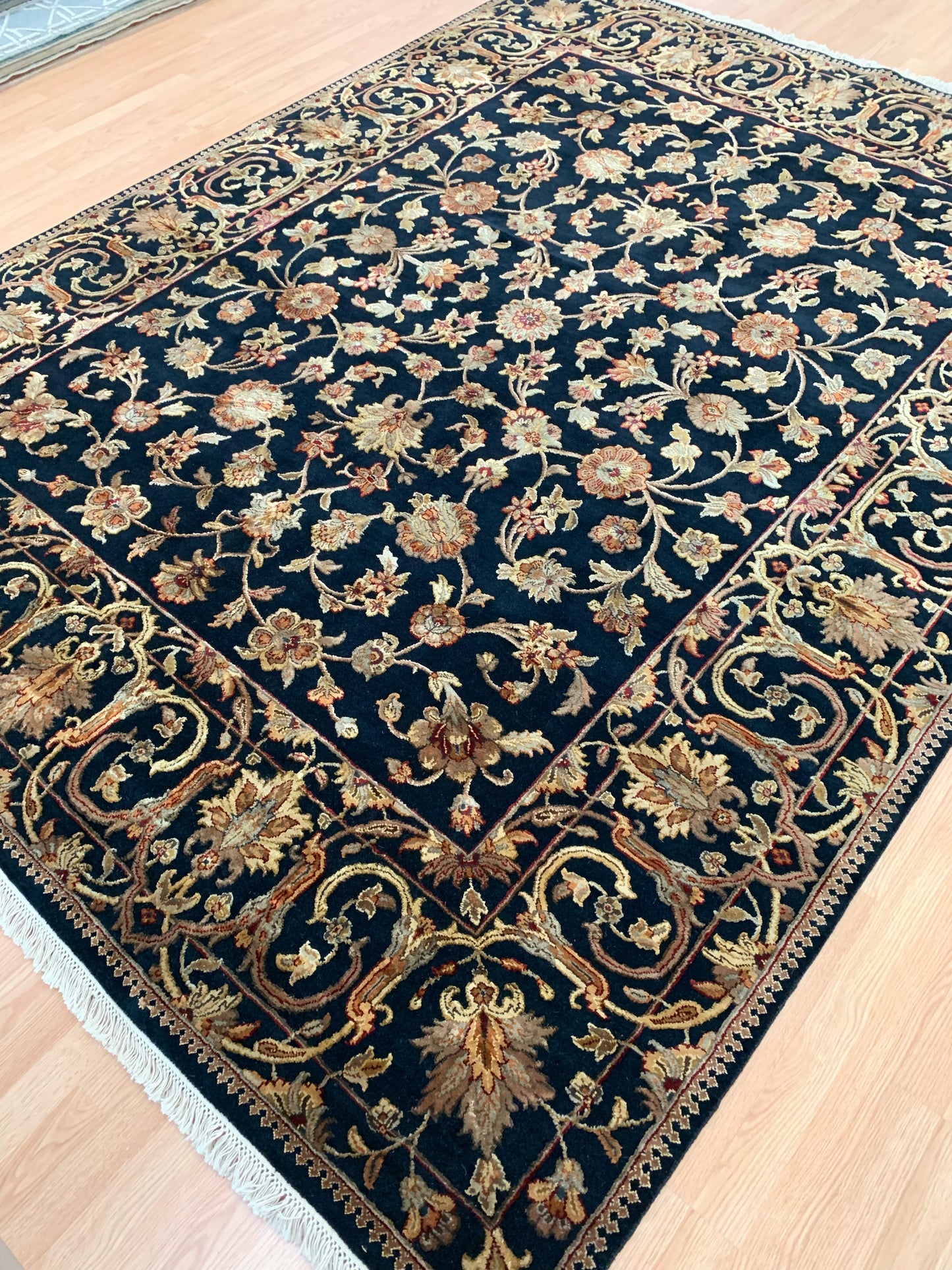 Hand-Knotted Silk and Wool Black Rug (7'11x10'4")