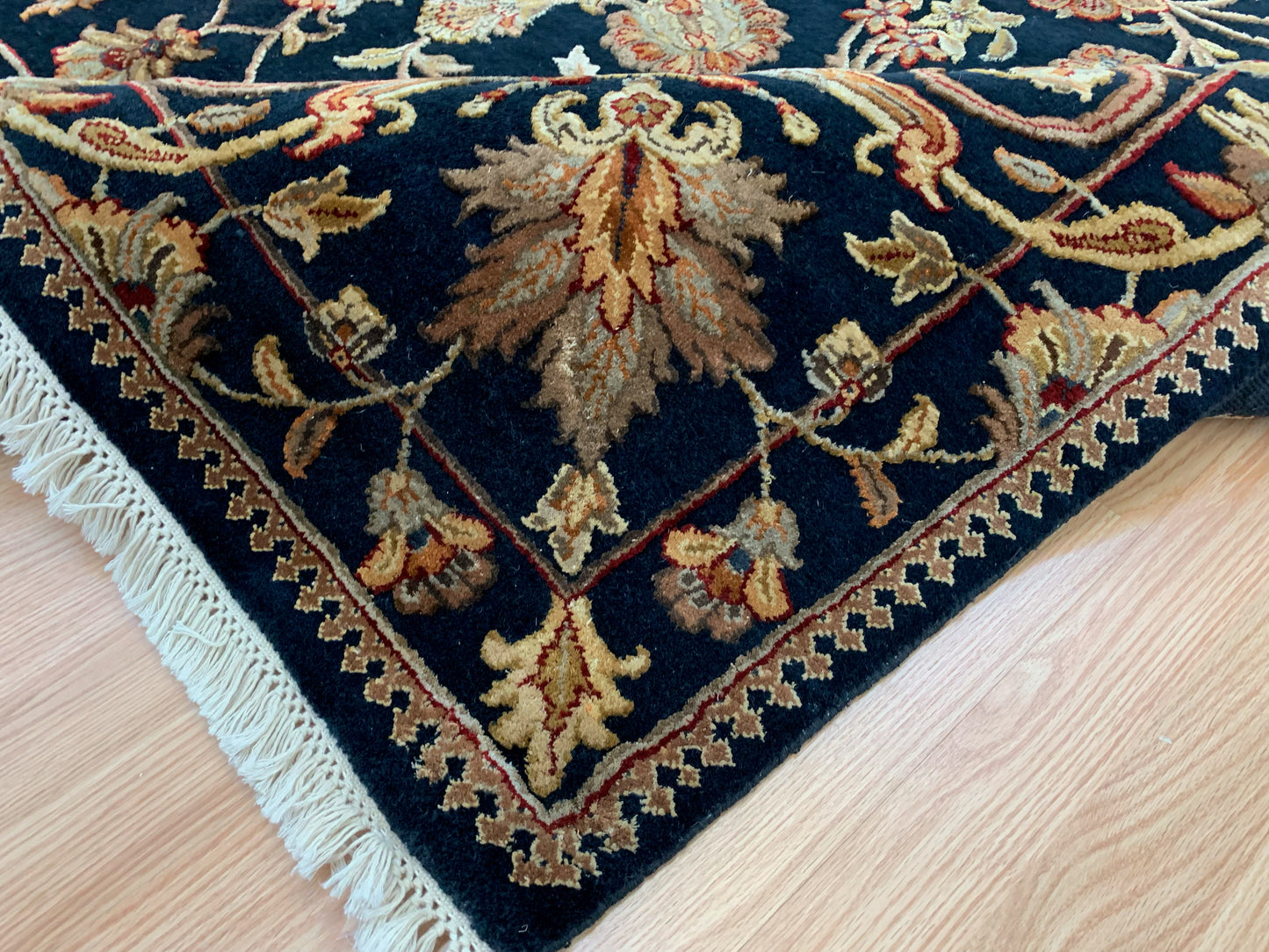 Hand-Knotted Silk and Wool Black Rug (7'11x10'4")