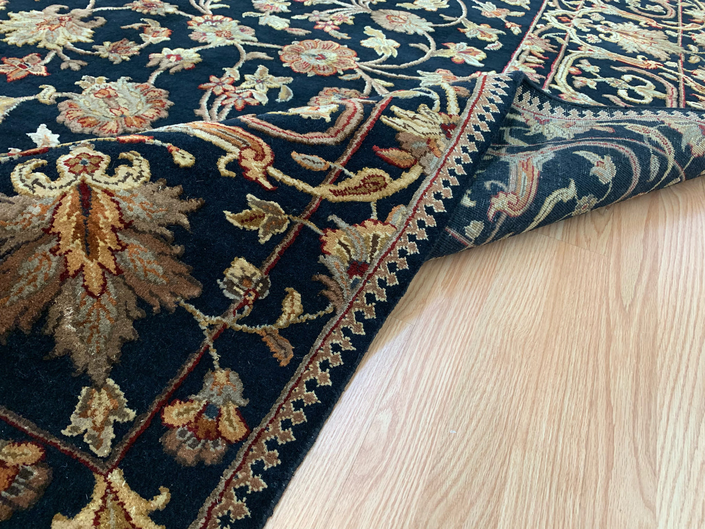 Hand-Knotted Silk and Wool Black Rug (7'11x10'4")