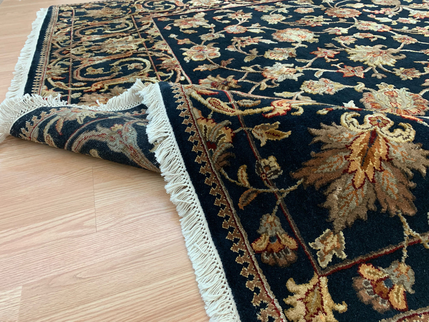 Hand-Knotted Silk and Wool Black Rug (7'11x10'4")