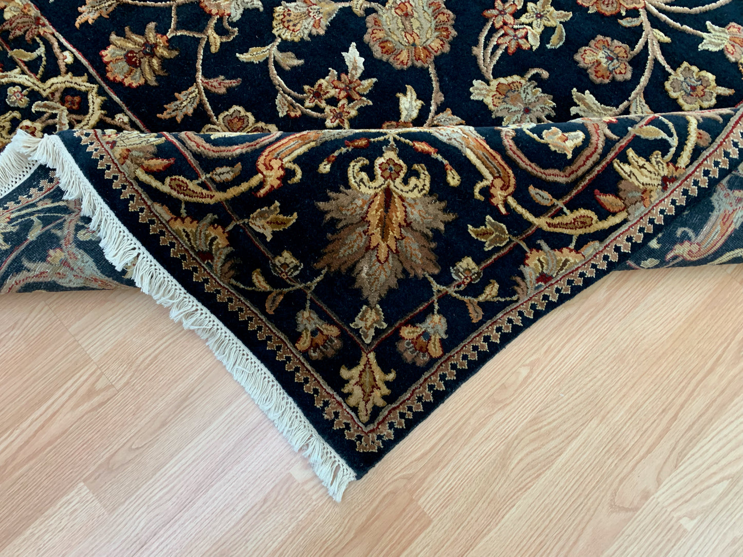 Hand-Knotted Silk and Wool Black Rug (7'11x10'4")