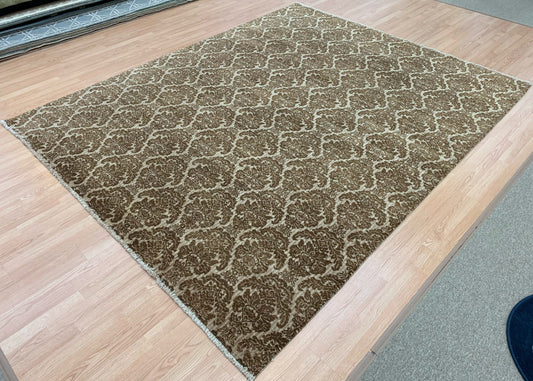 Hand-Knotted Wool Camel Gold Damask Rug (7'11"x9'11")