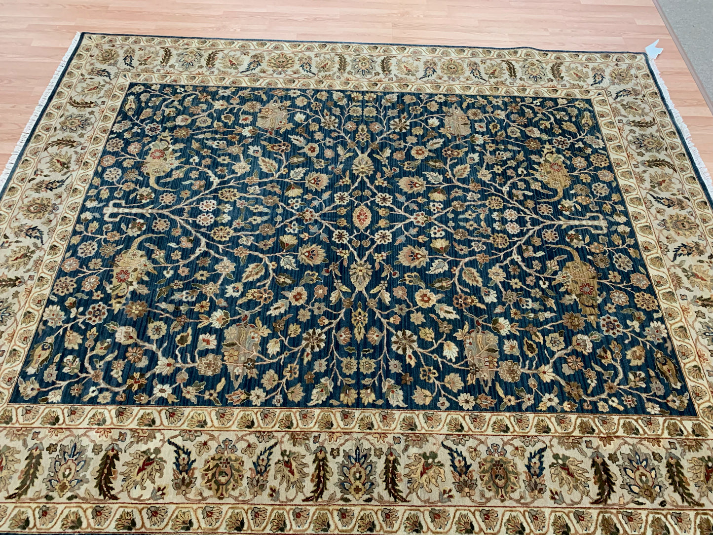 Hand-Knotted Wool Emerald Blue/Ivory Rug (7'11"x9'9")