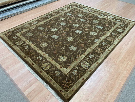 Hand-Knotted Silk and Wool Chocolate Brown Rug (8'x10')