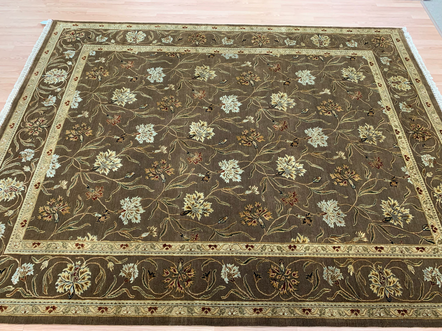 Hand-Knotted Silk and Wool Chocolate Brown Rug (8'x10')