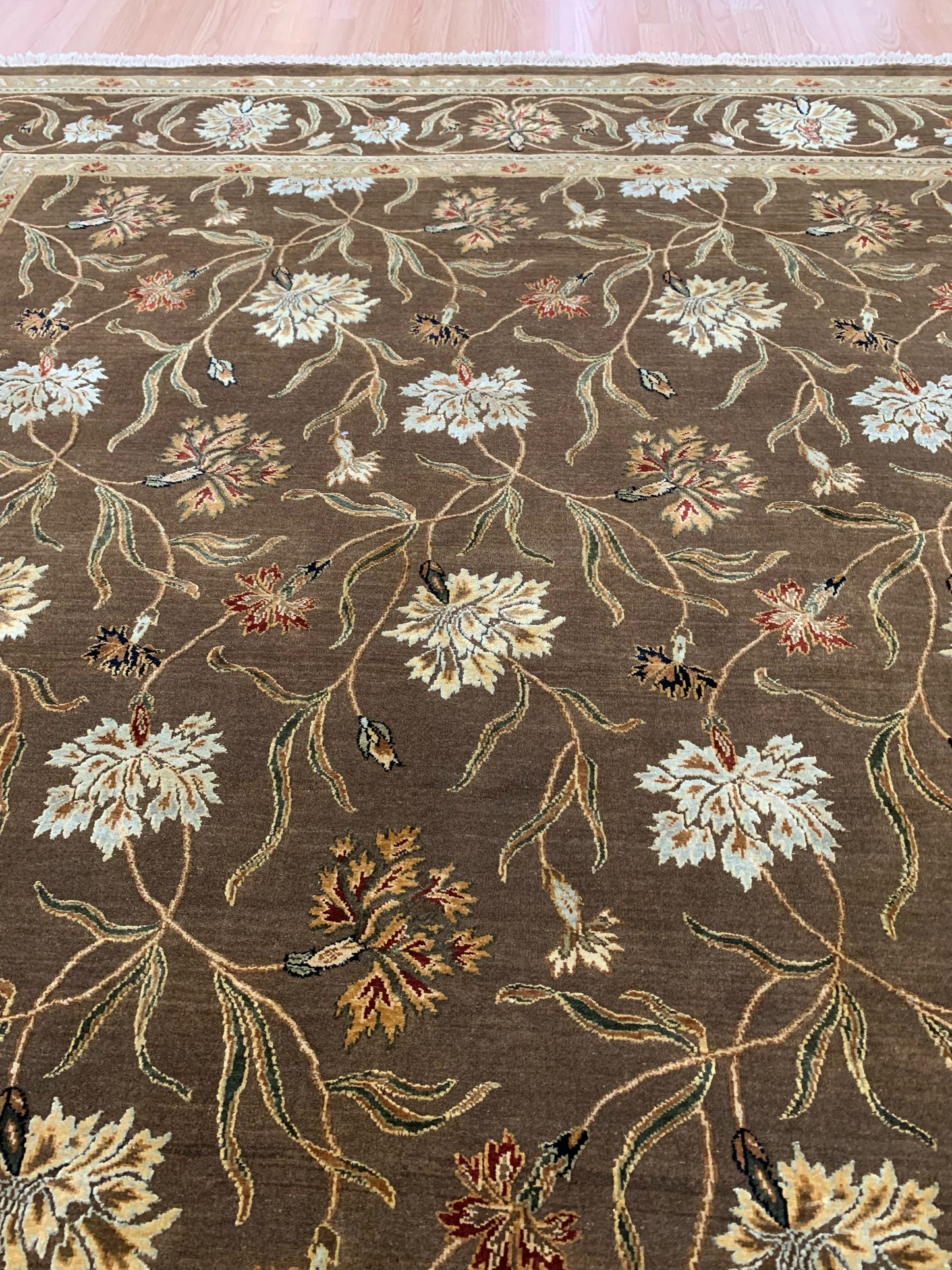 Hand-Knotted Silk and Wool Chocolate Brown Rug (8'x10')