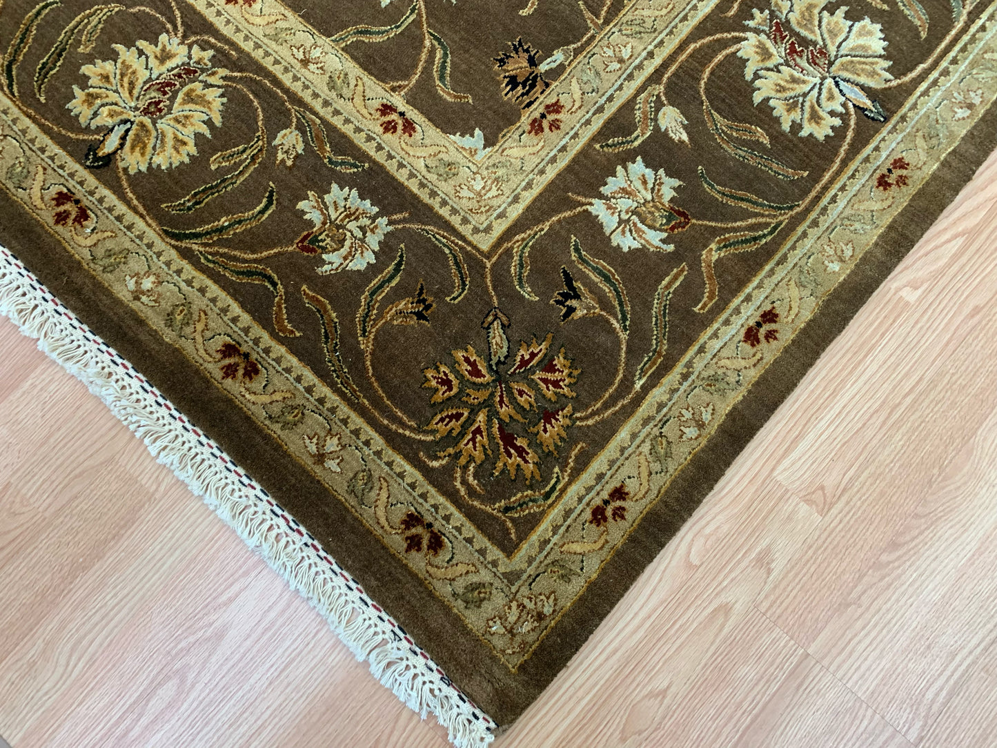 Hand-Knotted Silk and Wool Chocolate Brown Rug (8'x10')