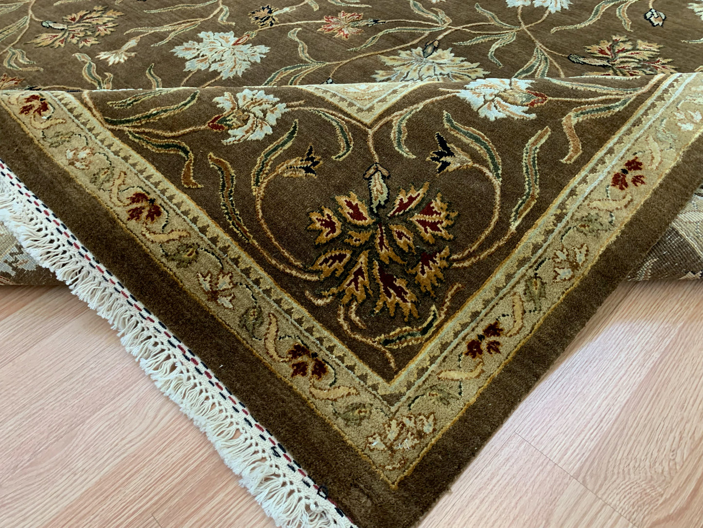 Hand-Knotted Silk and Wool Chocolate Brown Rug (8'x10')