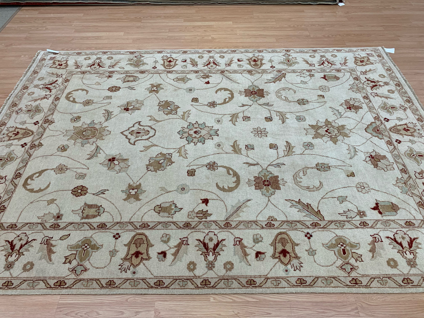 Hand-Knotted Wool Oushak Ivory/Ivory Rug (6'7"x9'4")