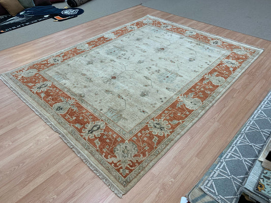 Hand-Knotted Wool Kaleen Royal Signature Ivory Tangerine Rug (8'x10')