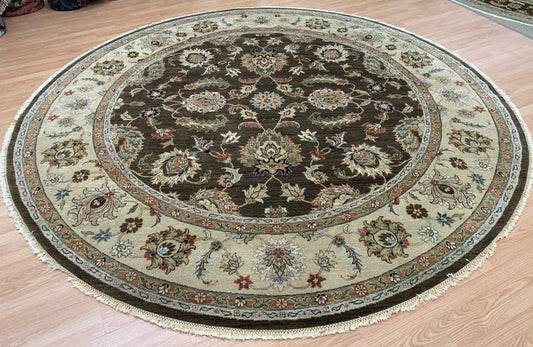 Hand-Knotted Wool Brown/Gold Agra Round Rug (10'2"Rd)