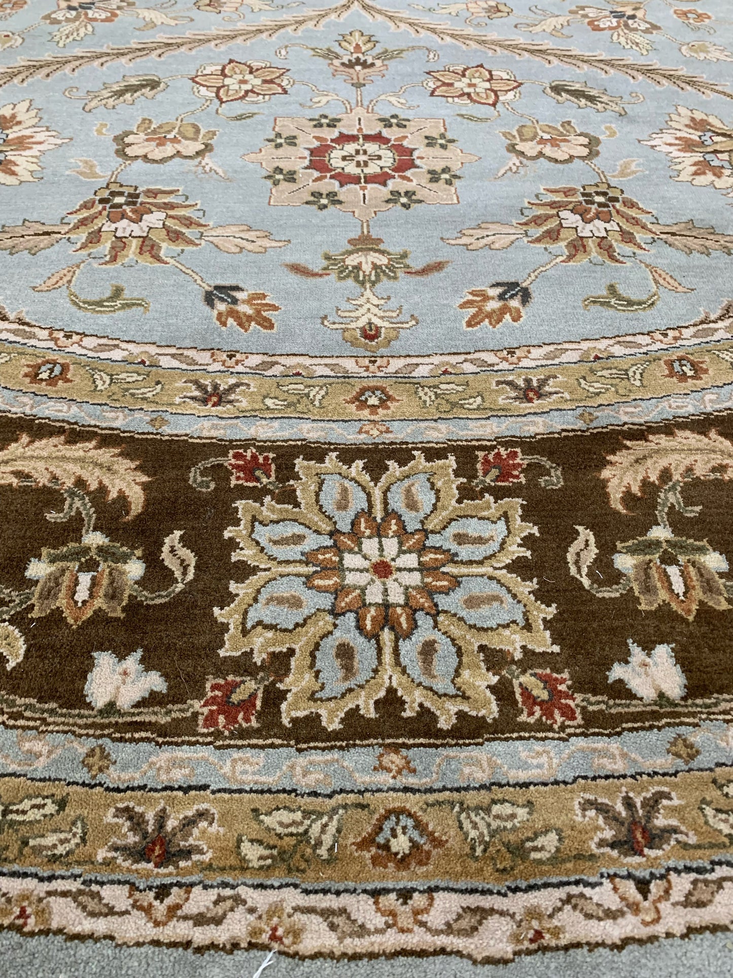 Hand-knotted Wool Ice Blue Arabesque Mughal Round Rug (12'3"Rd)