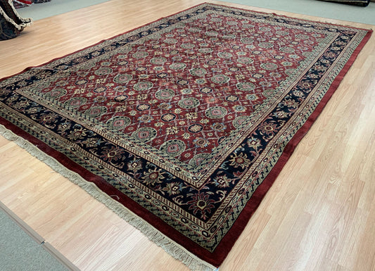 Vintage Hand-Knotted Wool Burgundy/Navy Super Jaipura Rug (9'7"x13'9")