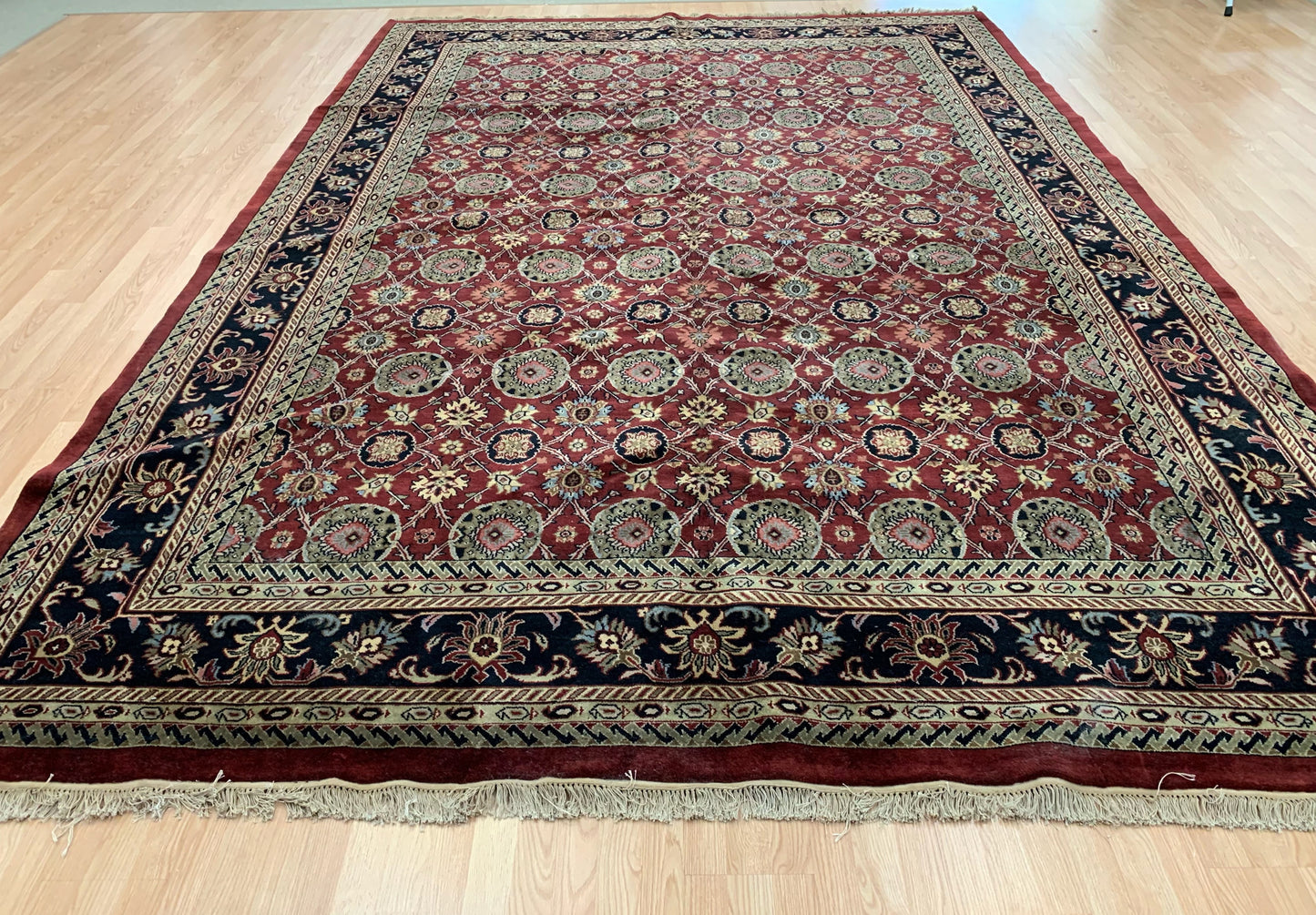 Vintage Hand-Knotted Wool Burgundy/Navy Super Jaipura Rug (9'7"x13'9")