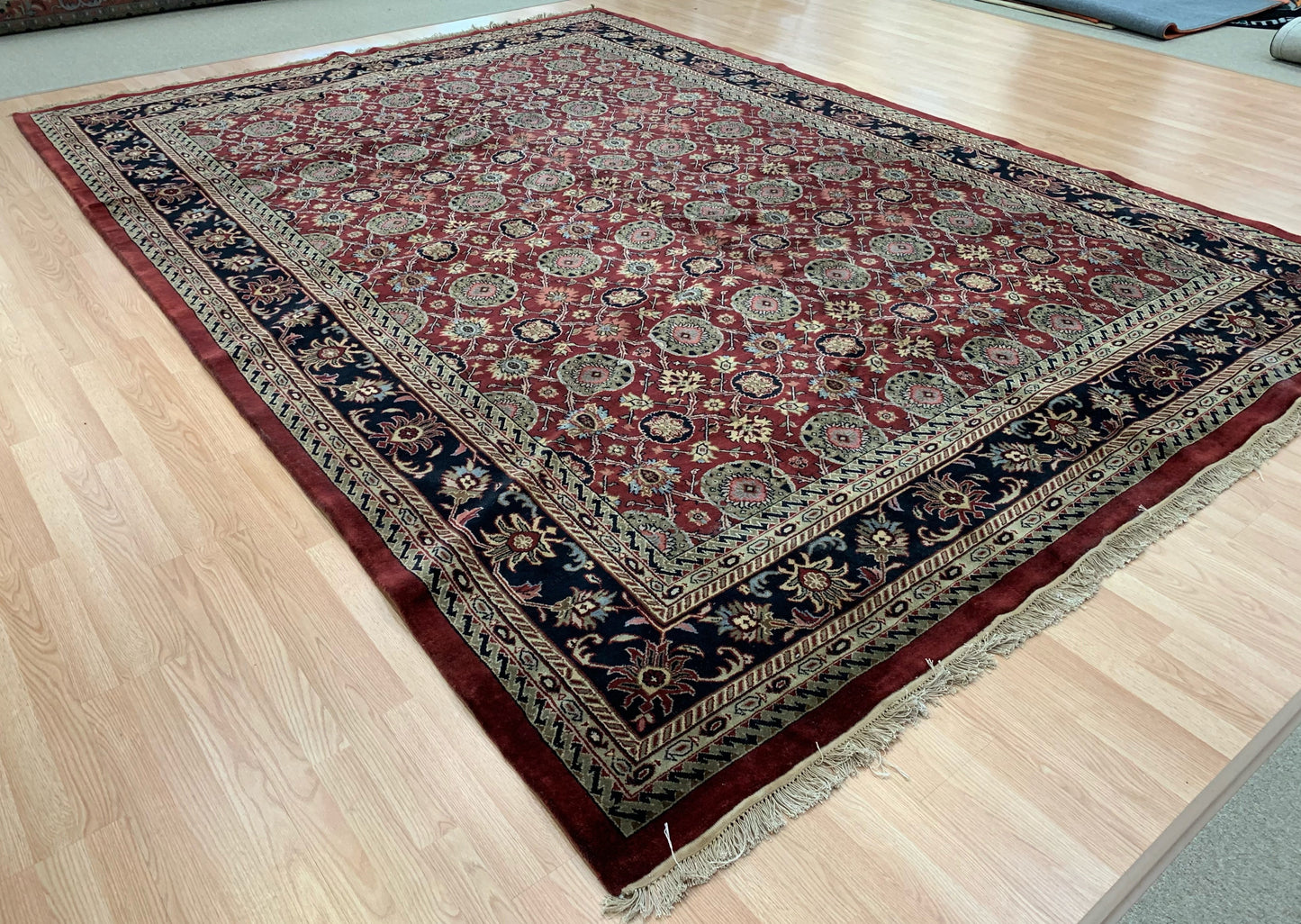 Vintage Hand-Knotted Wool Burgundy/Navy Super Jaipura Rug (9'7"x13'9")