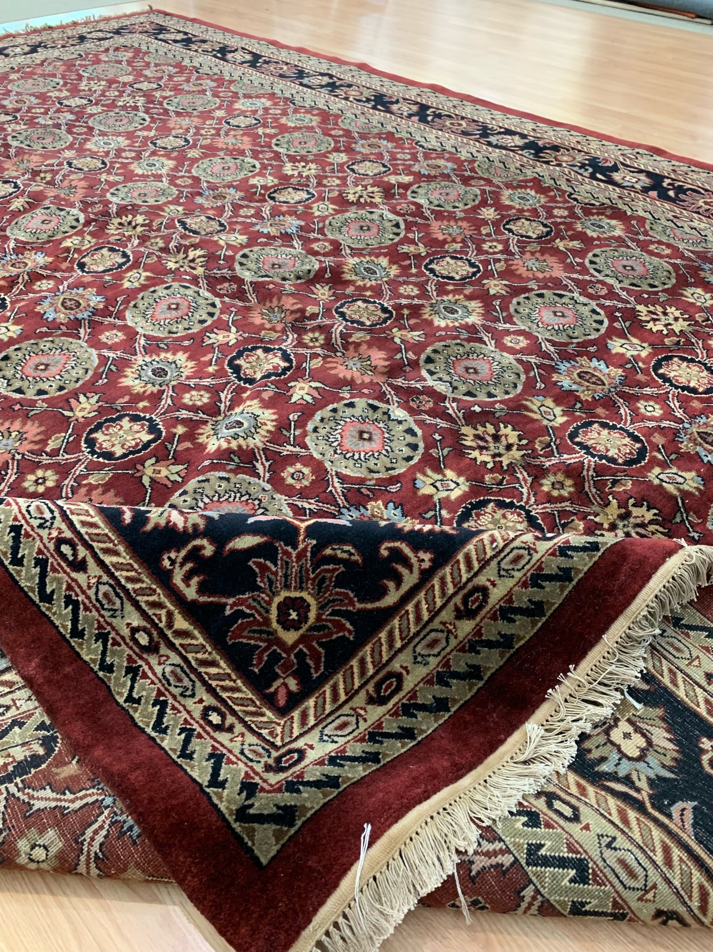 Vintage Hand-Knotted Wool Burgundy/Navy Super Jaipura Rug (9'7"x13'9")