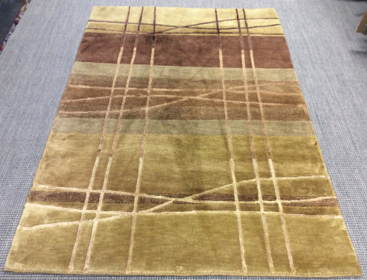 Hand-Knotted Wool & Silk Tibetan Lines Rug (4'x5'11")