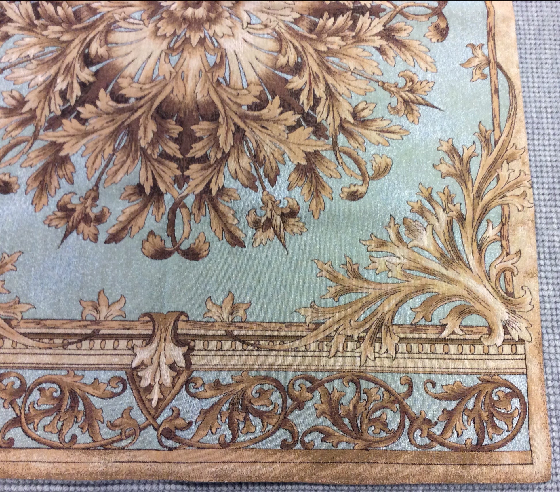 Close-up of Grand Baroque Aqua Tapestry - Detailed view showcasing intricate baroque design and craftsmanship.