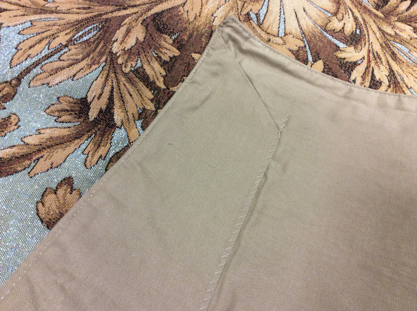 Back View of Grand Baroque Aqua Tapestry - Quality craftsmanship with durable fabric and rod sleeve for easy hanging.