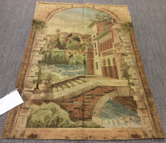 Hillside Town Tapestry - 36x52 inches - Charming tapestry depicting a picturesque hillside town scene, perfect for adding rustic charm to any space.