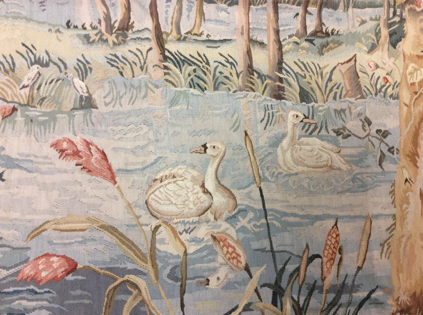 Vintage Aubusson Woven Duck Pond Tapestry (54"x74")