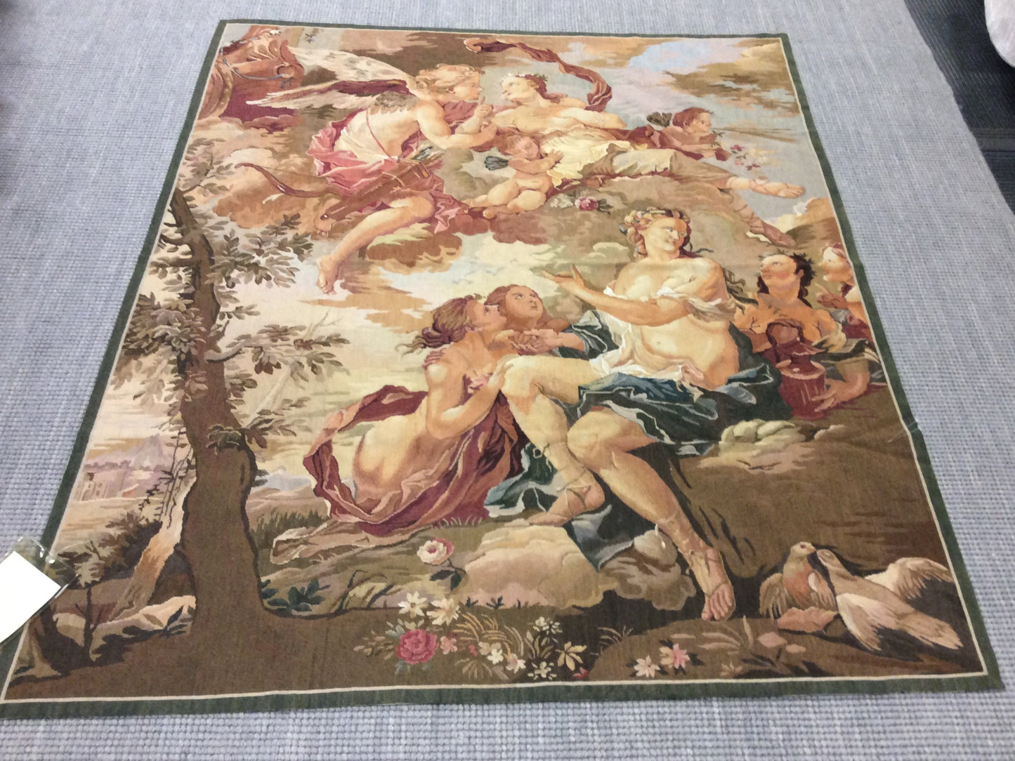 Hand-Woven Raphael Renaissance Scene Petit Point Tapestry - 56x69 inches - Exquisite tapestry featuring a Renaissance scene inspired by Raphael's artistry