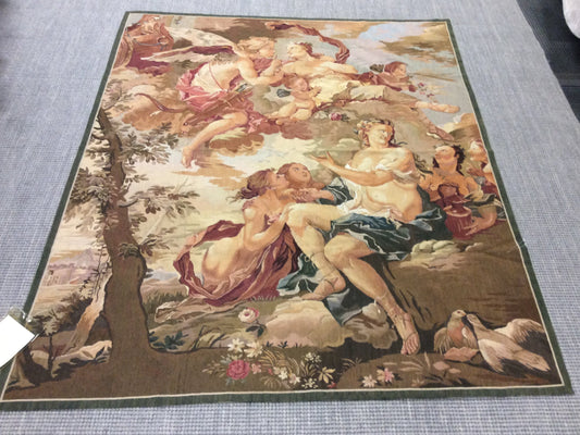 Hand-Woven Raphael Renaissance Scene Petit Point Tapestry - 56x69 inches - Exquisite tapestry featuring a Renaissance scene inspired by Raphael's artistry