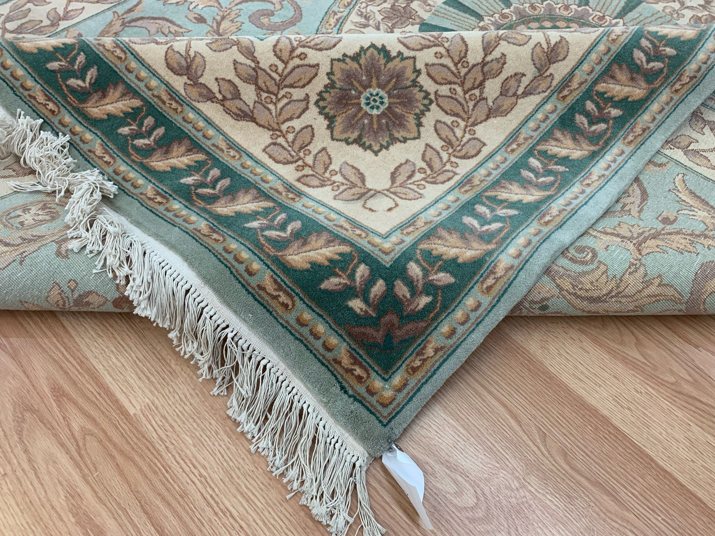 Vintage Hand-Knotted Wool Green Versailles Rug (6'x9')