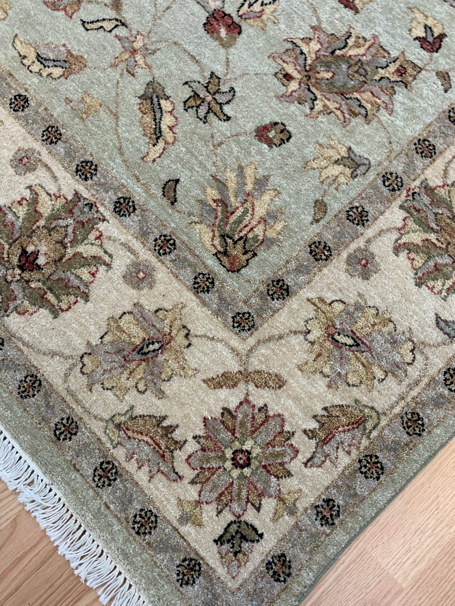 Hand-Knotted Wool Mint Green Ziglar Peshawar Rug (6'2"x8'11")