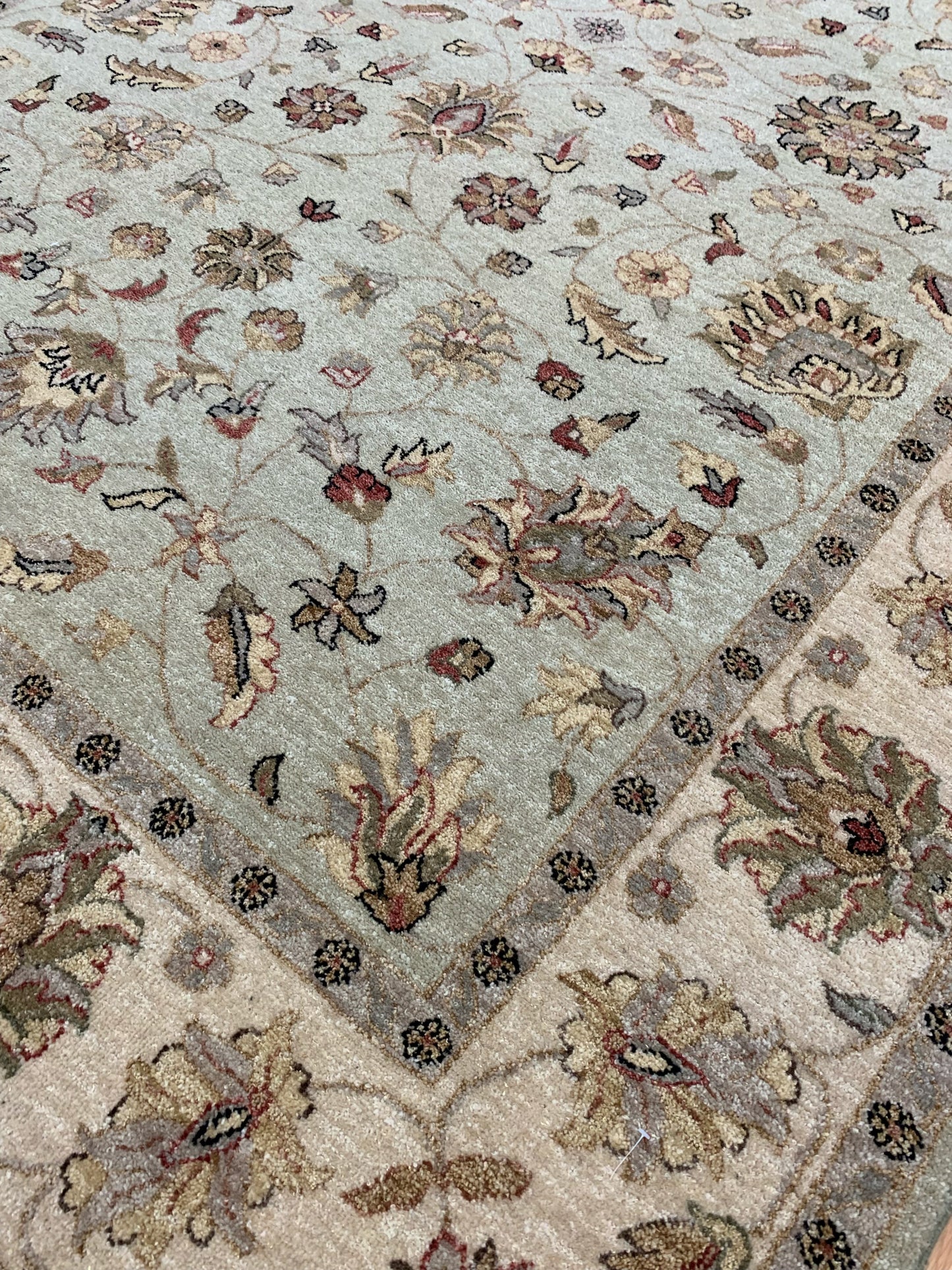 Hand-Knotted Wool Mint Green Ziglar Peshawar Rug (6'2"x8'11")