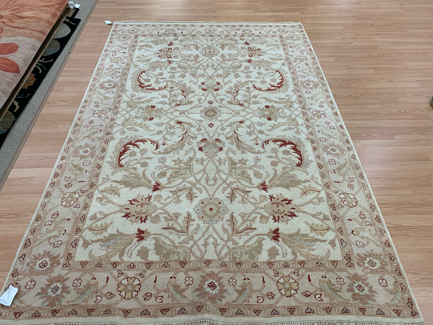 Hand-Knotted Wool Ivory/Cream Kashan Rug (6'x8'10")