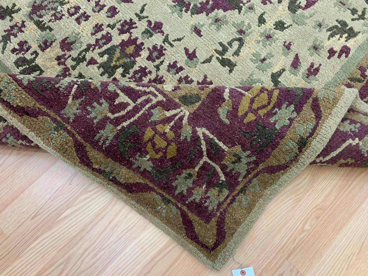 Vintage Hand-Knotted Wool Camel/Aubergine Sarouk Pattern Rug (6x9)