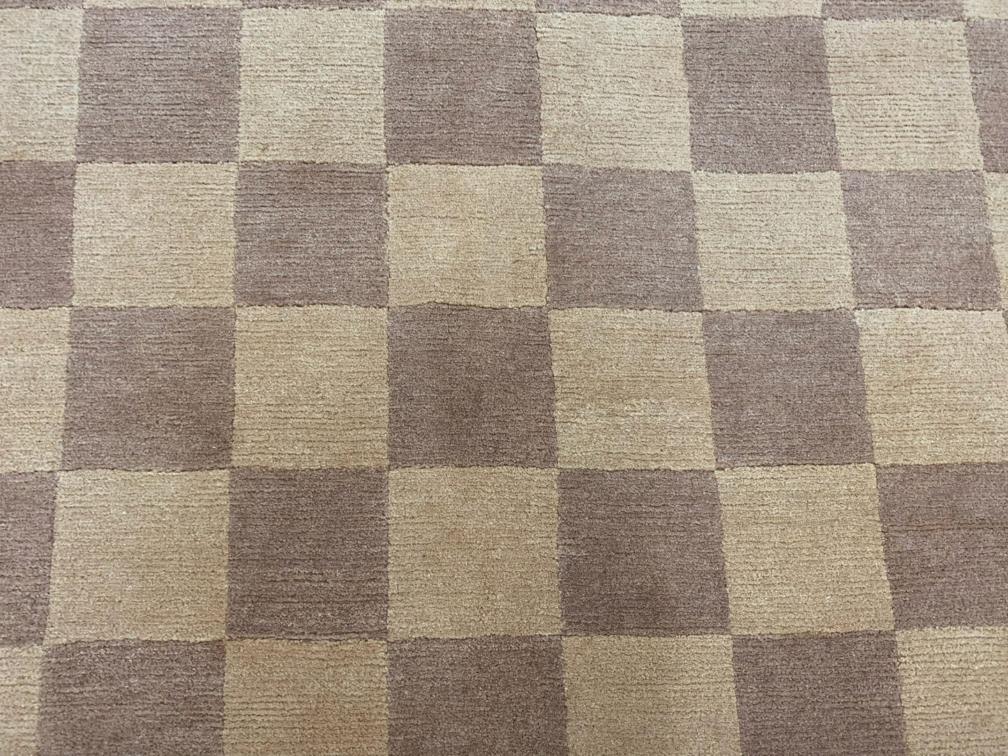 Vintage Hand-Knotted Wool Tibetan Tan Checkers Rug (6'x9')