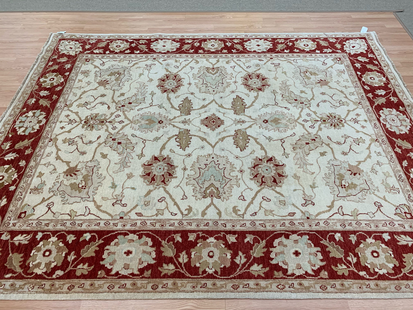 Hand-Knotted Wool Ivory/Red Agra Rug (7'10x9'11")