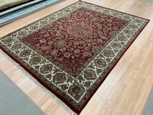 Vintage Hand-Knotted Wool Red/Ivory Agra Rug (8'1" x 10'3")