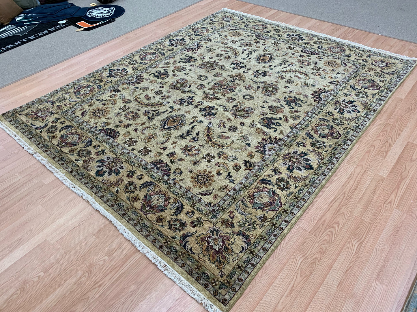 Vintage Hand-Knotted Wool Gold Peshawar Rug (8'2"x10')